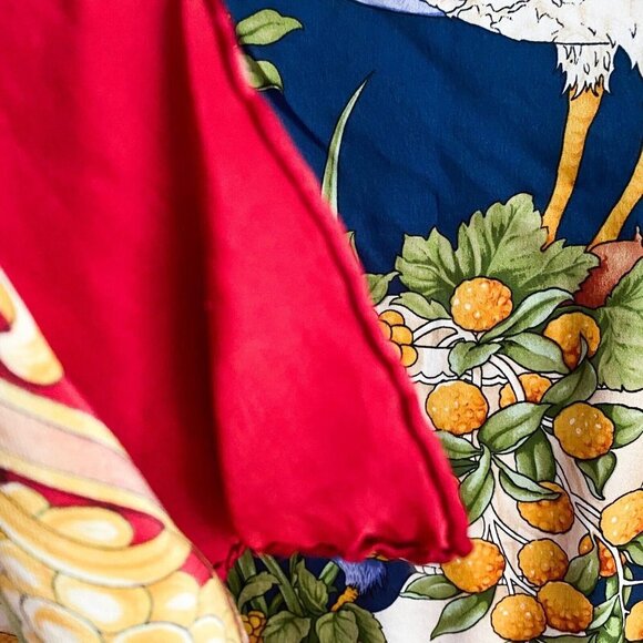 Massive All Silk Bird Floral Motif Hand Rolled Edge Scarf - Picture 5 of 5